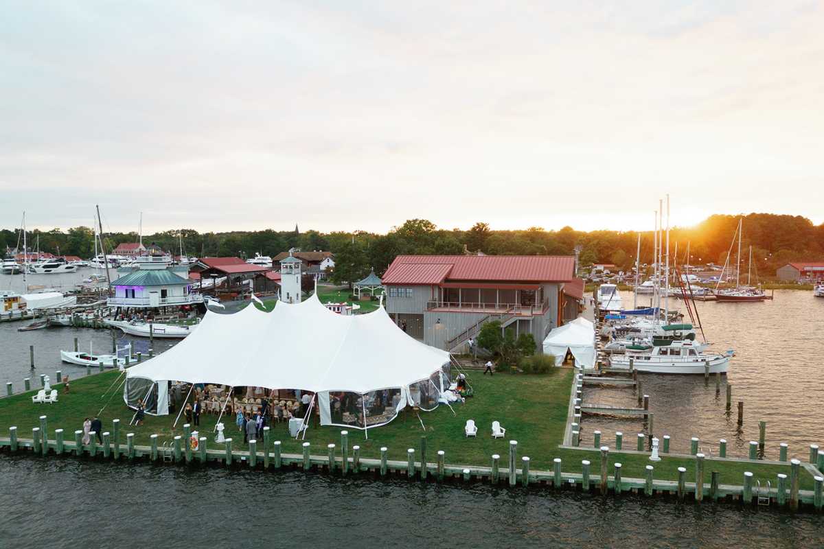 St. Michaels Wedding Celebration under a Sailcloth Tent at Chesapeake Bay Maritime Museum | Photo by Michelle Whitley Photography